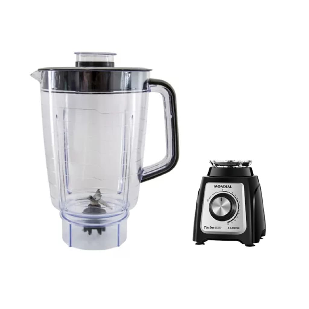 Copo De Liquidificador Mondial Turbo Glass L1400 Completo C/ Tampa E Alça Preto Em Cristal