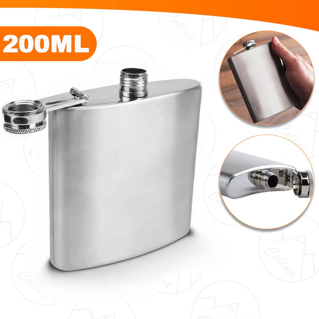 Cantil De Bolso Portátil Em Aço Inox 200ML Bebibas Água Whisky Vodka