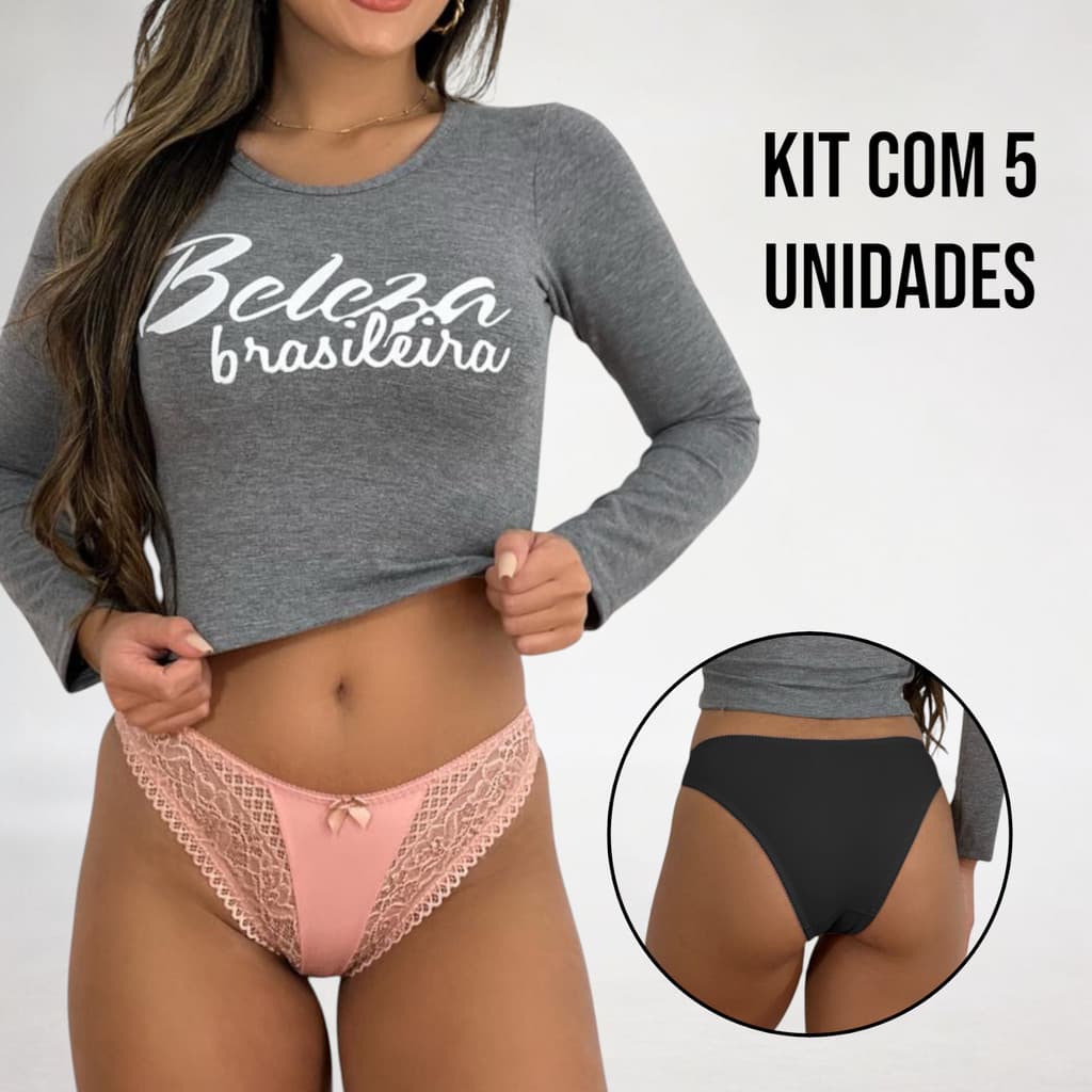 Kit Calcinha Poliamida Renda 5 Unidades Conforto Dia a Dia Calcinhas Femininas Variadas