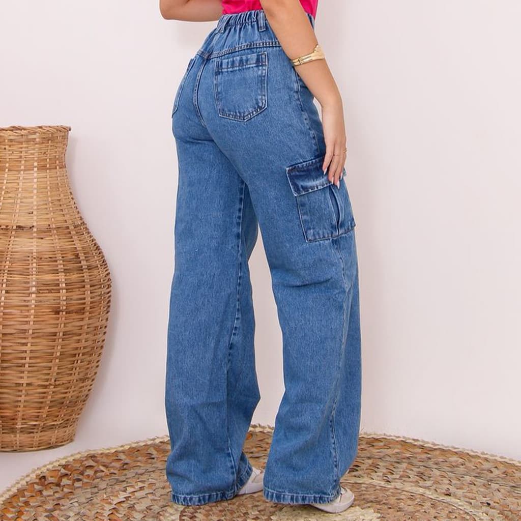 Calça Cargo Luxo Lisa Jeans Juvenil Feminina Moda Blogueira Promoção