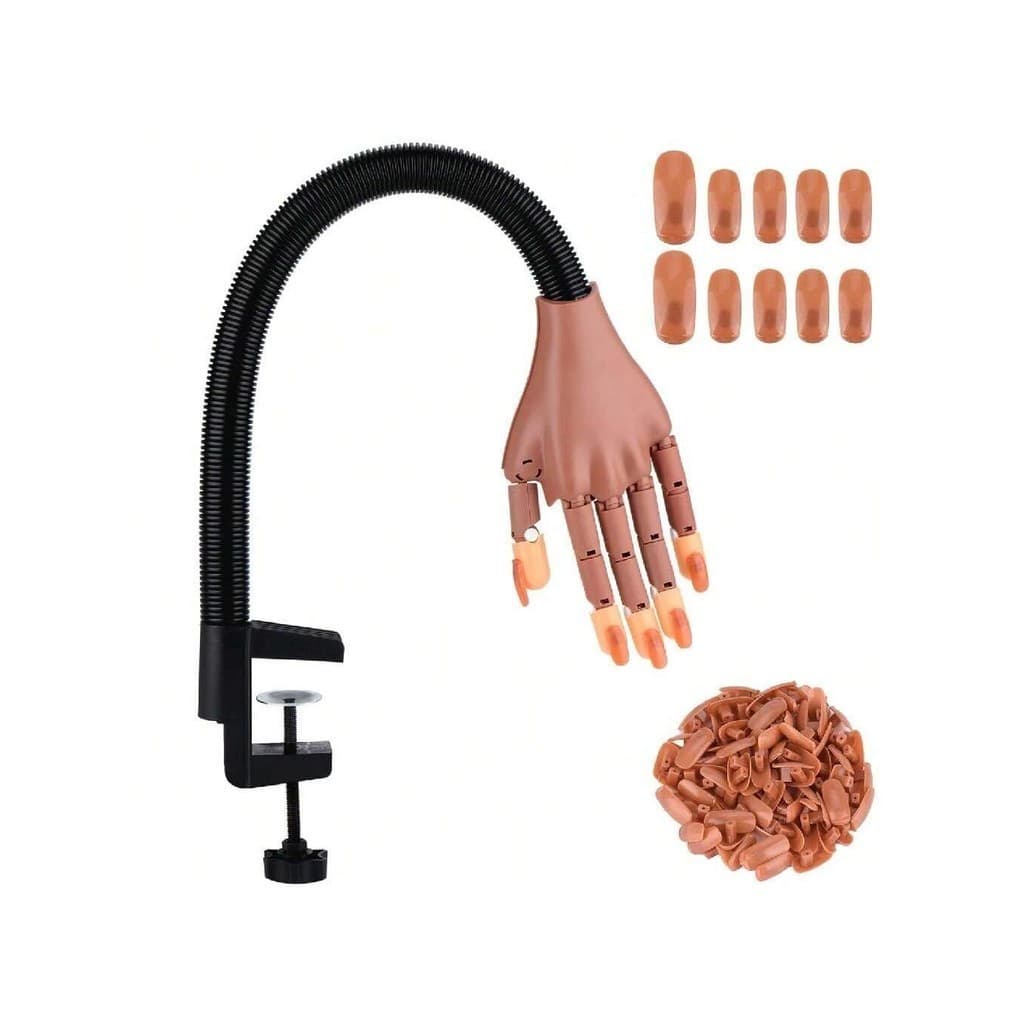Mão Articulavel de Treino Manicure com Garra + 105 Unhas