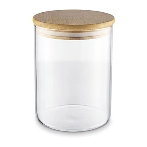 Pote Hermético Vidro Borossilicato 700ml Tampa Bambu 12,8x10,2cm Porta Mantimentos Micro-ondas Cozinha Ecológico