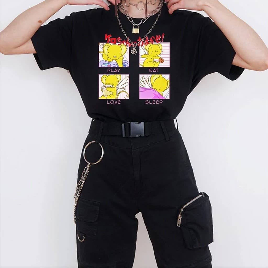 Camiseta T-shirt Unissex Algodão Anime Cardcaptor Sakura Kero Play Eat Love SleepMAYC