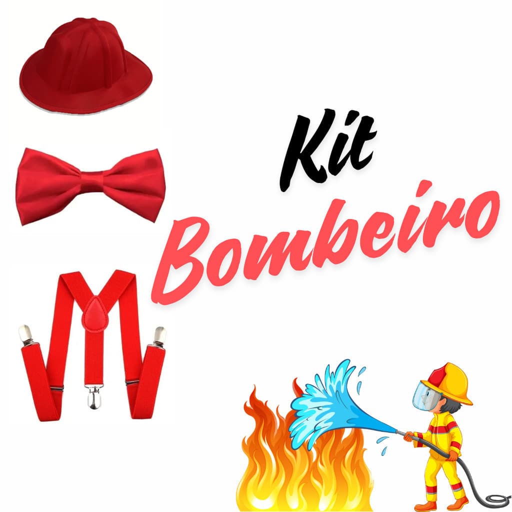 Kit de Bombeiro: Chapéu, Suspensório e Gravata para Fantasias e Eventos - Fantasia Gogoboy
