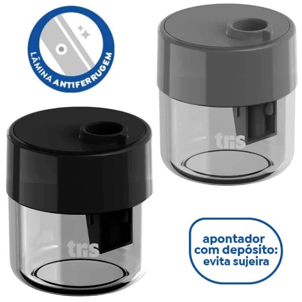 Apontador Com Deposito 1 Furo Holic All Black - Tris