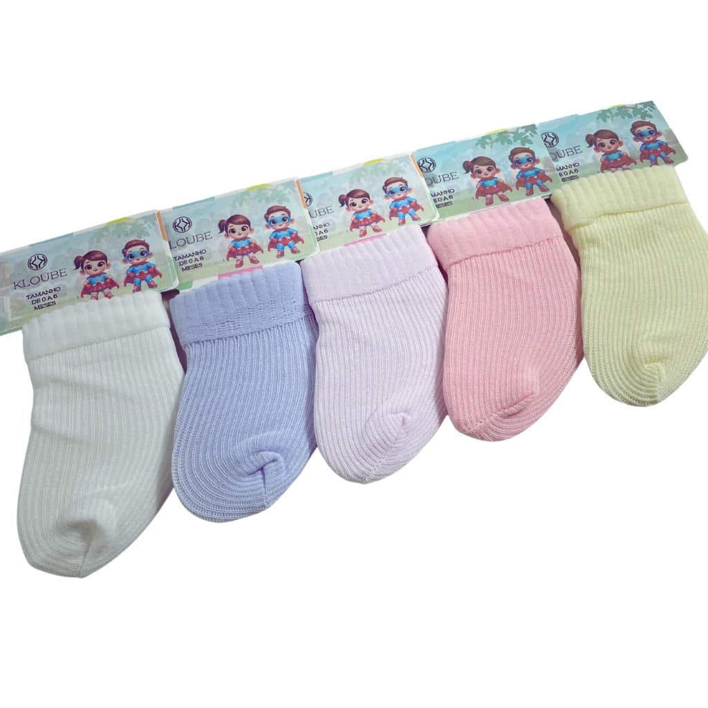 Kit 12 Pares de Meias Bebê RN 0-6 meses Menino Menina Enxoval e Saída Maternidade Essencial