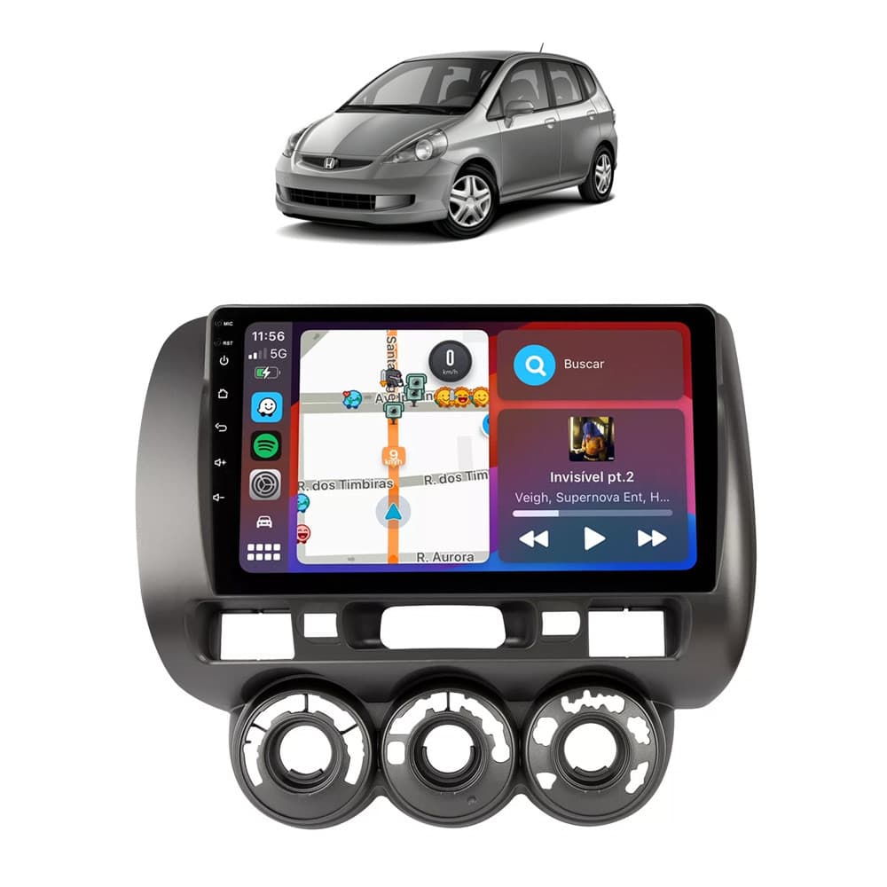 Kit Multimídia Fit 2004 2005 2006 2007 2008 9 Pol Android Carplay 2/32GB - 915BR ROADSTAR