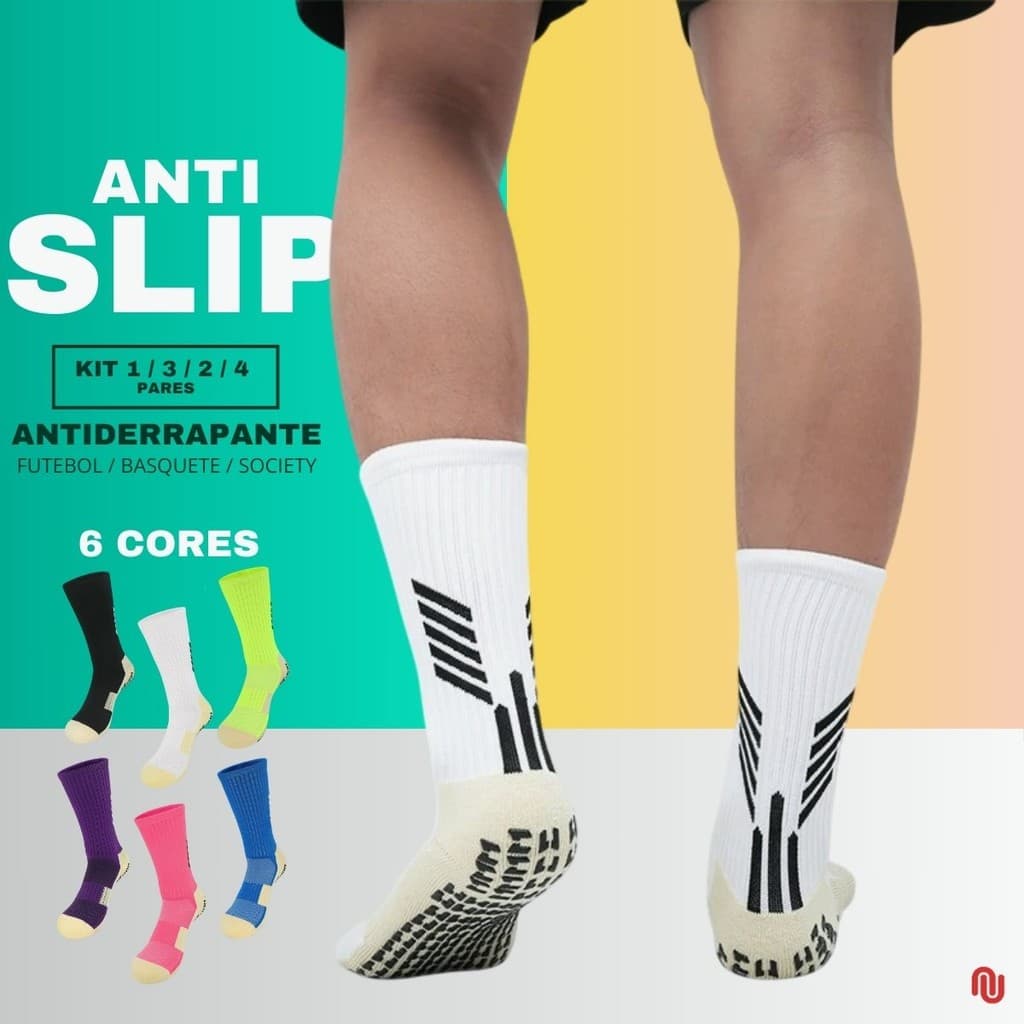 Kit 4 / 3 / 2 / 1 Par de Meias Antiderrapantes Esportivas de Algodão Alta Qualidade Futebol Basquete