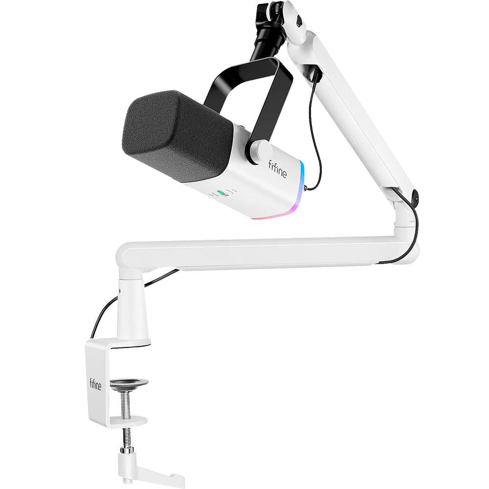 Microfone Dinâmico FIFINE USB/XLR Com Braço RGB Branco TAM8W