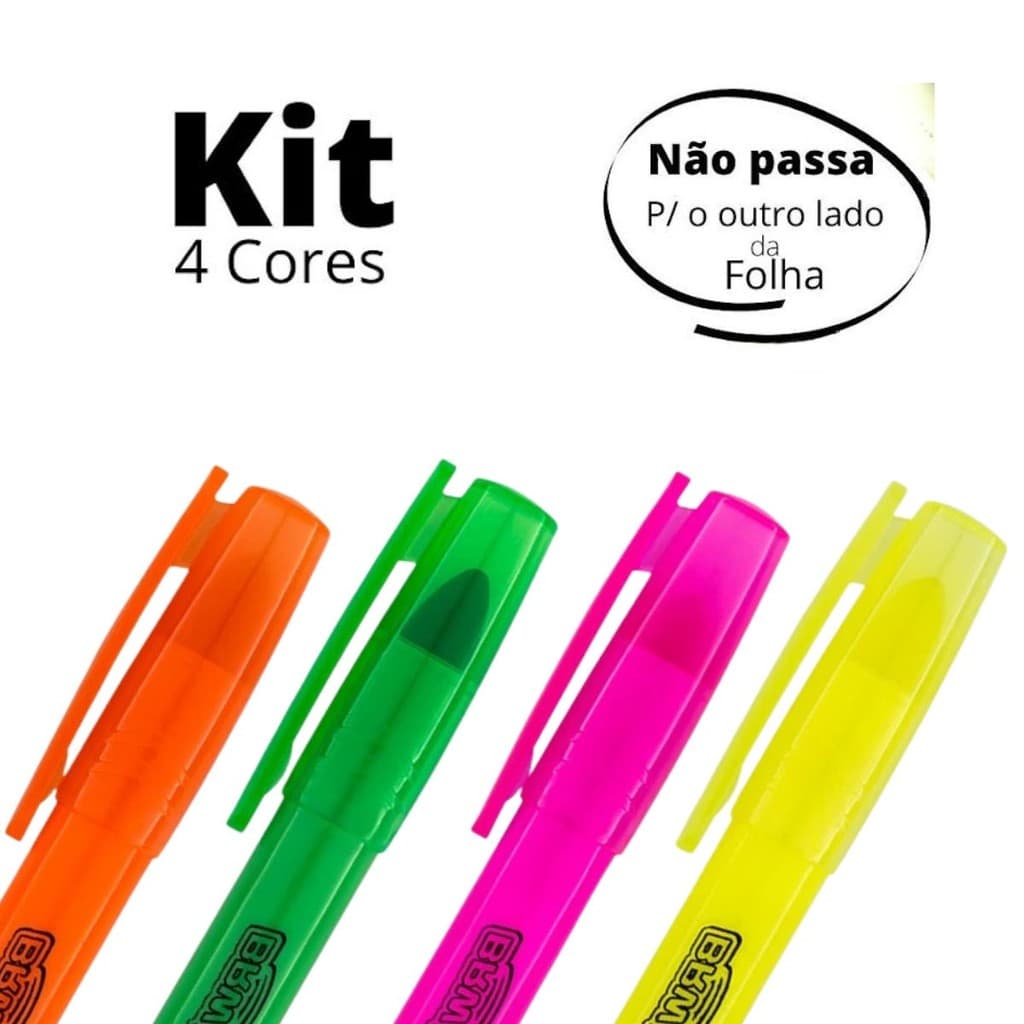 KIT 4 MARCA TEXTO GEL RETRATIL 4 CORES NEON NÃO MANCHA IDEAL PARA VADE MECUM E BIBLIA - BRW