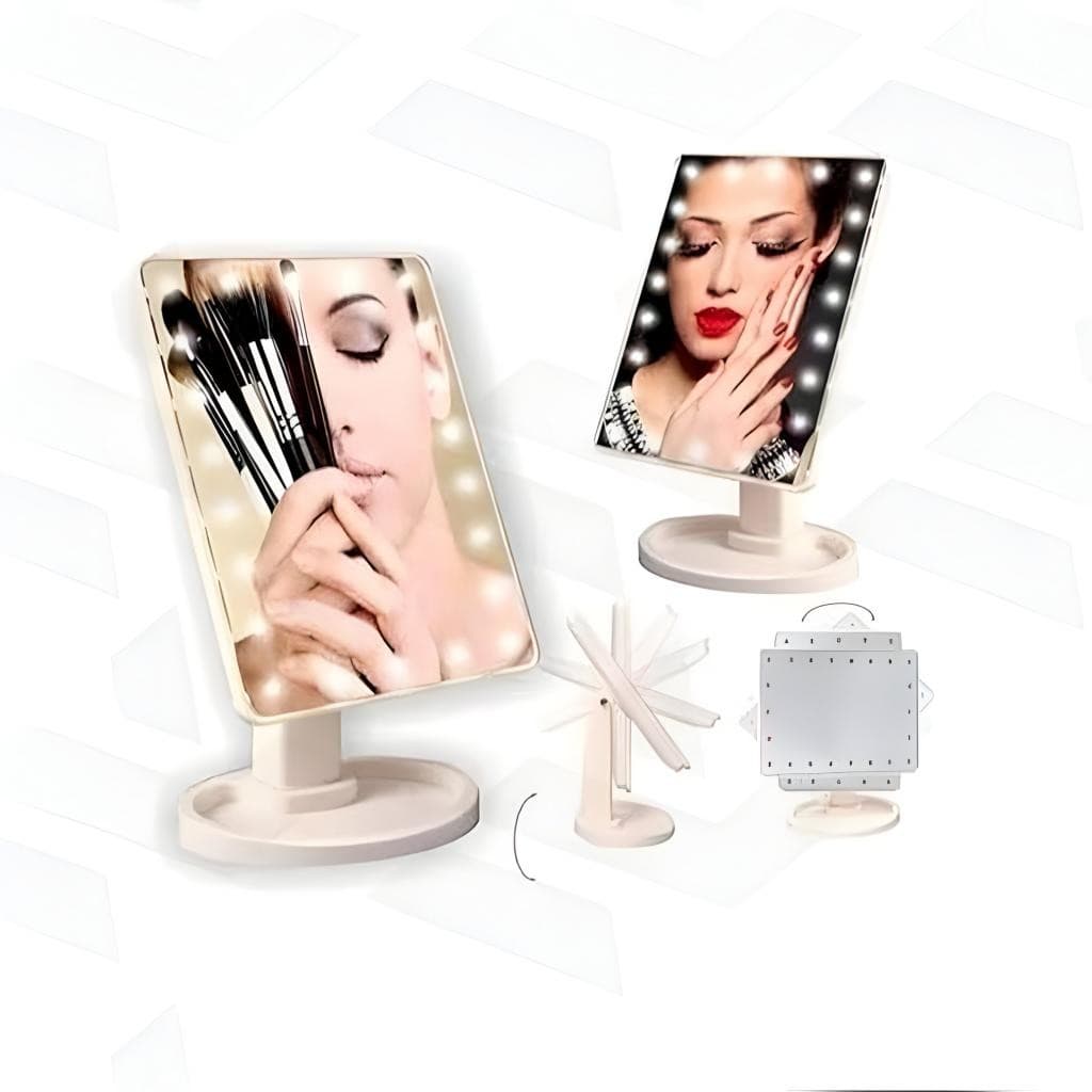 espelho maquiagem led com luz ajustável usb base giratória botão touch mesa portátil