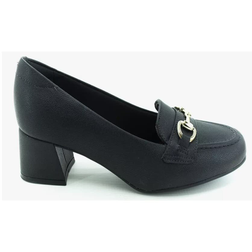 Sapato Feminino Confortável Modare  Preto – Salto Bloco Baixo  Detalhe em Relevo  Elegância Discreta