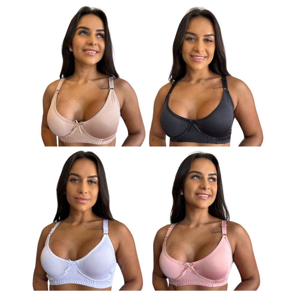 Kit 4 Sutiãs PLUS SIZE Feminino de Microfibra sem Bojo Soutien Reforçado Confortável s/ Aro Sutian Top Alça Sustentação