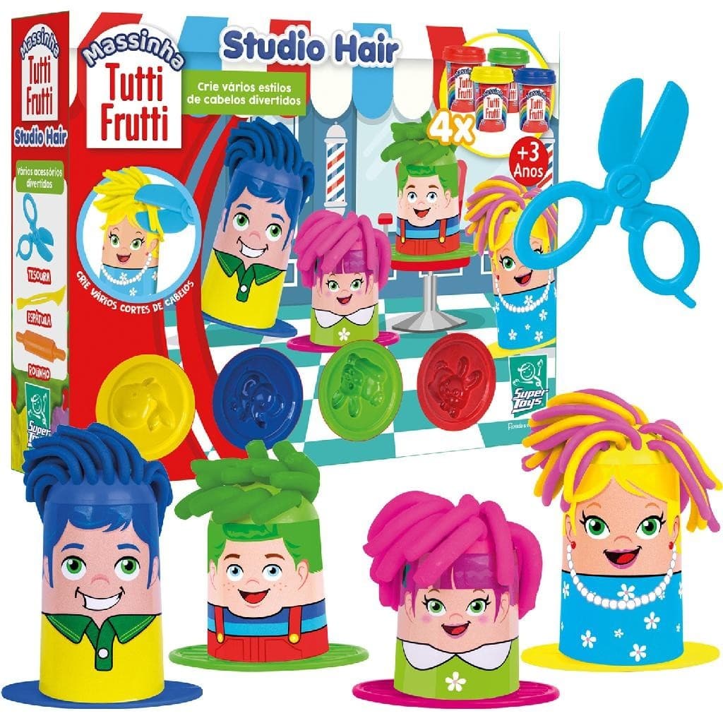 Kit Massinha Cortes De Cabelo Maluco Studio Hair Tutti Frutti Salao De Beleza Com 4 Bonequinhos