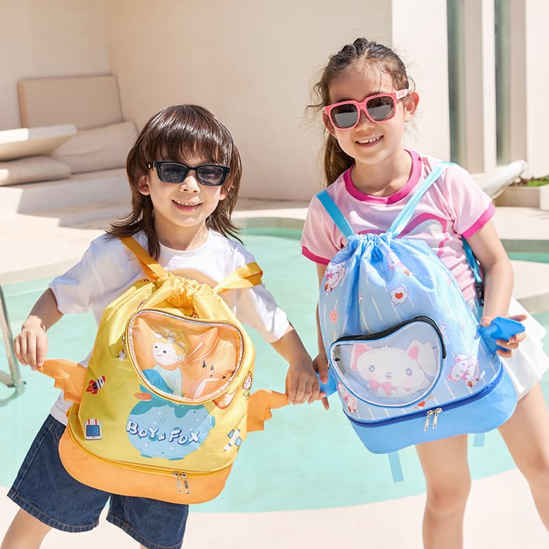 Mochila Praia Infantil 17L Impermeável Compartimento Seco e Úmido Natação Crianças​ Black Banana