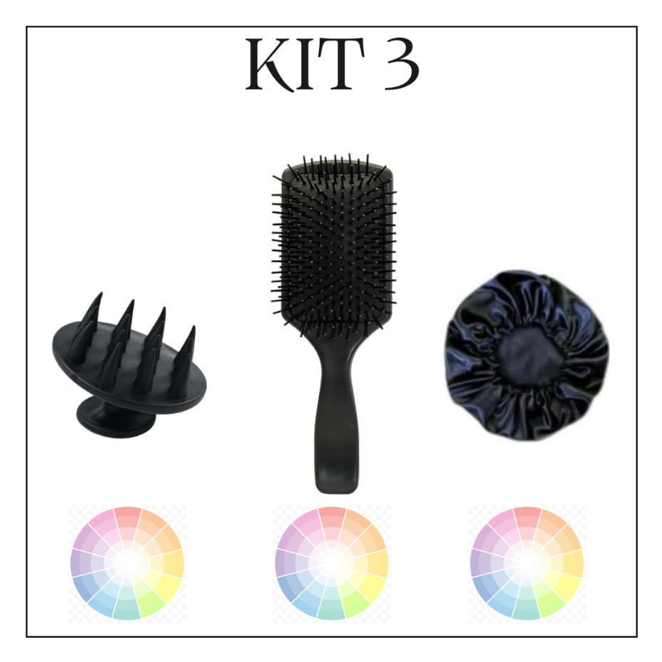 Kit Com Escova Raquete + Touca de Cetim + Massageadora luca
