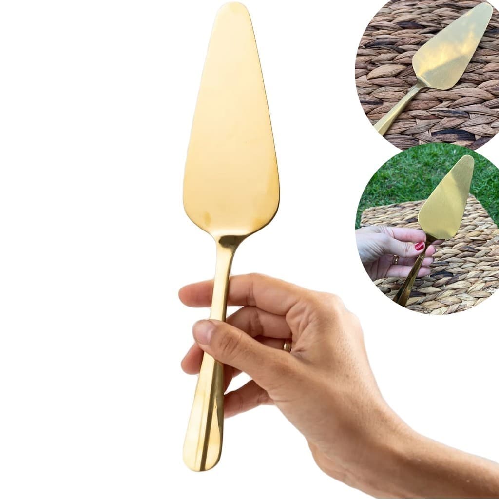 Espátula Para Bolo De Aço Inox Dourada 25cm Servir Sobremesas Doces Fatias de Bolos Luxo - Lyor