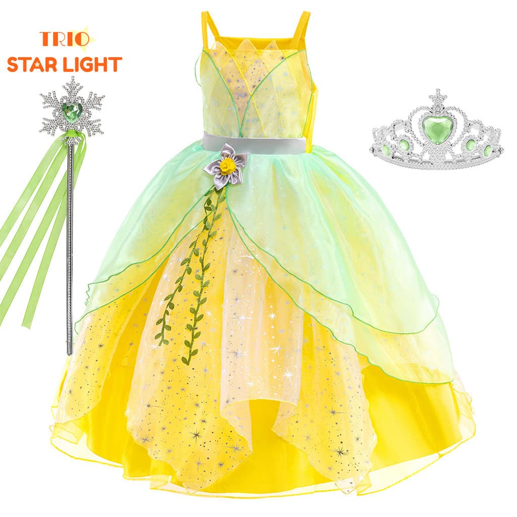 Fantasia Tiana Princesa Vestido Menina Cosplay