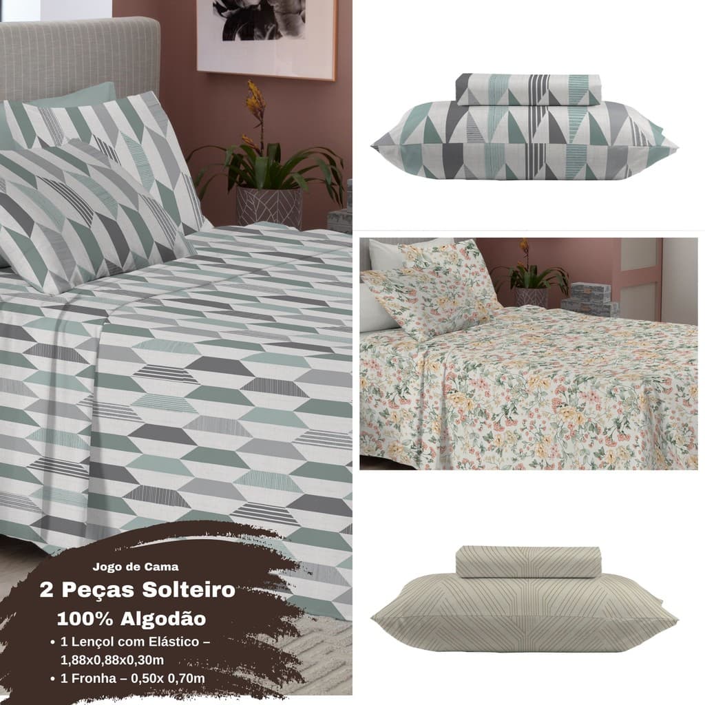 Jogo de Cama Solteiro 2 Peças Lençol + Fronha Super Cotton Estampado com Elástico – Camesa