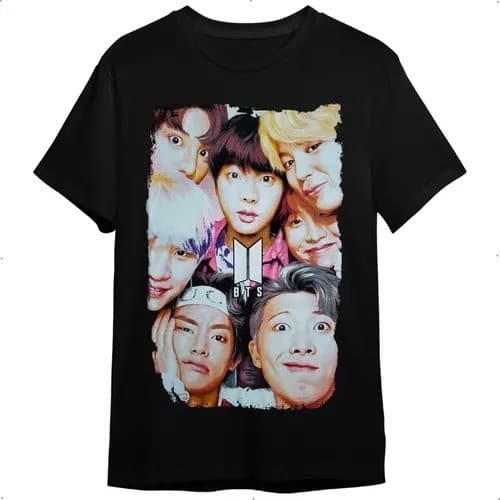 Camiseta Bts Integrantes Ii Preta Unissex Adulto 100% Algodão 30.1 font t-shirt
