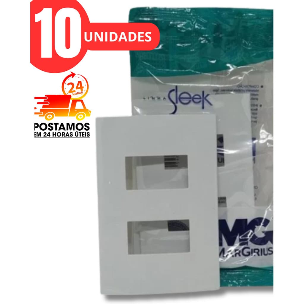 10 Placa 2 Posto 4x2 Sleek Margirius Branco - 10 UNIDADES