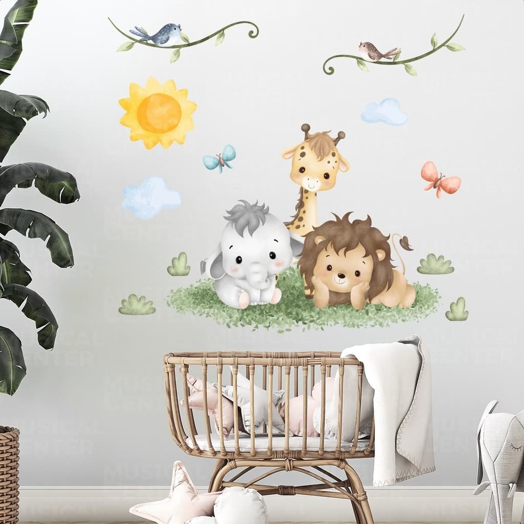 Adesivo de Parede Safari Infantil Papel de Parede Animais da Selva Decoração Quarto Bebê Kids e Brinquedoteca 09