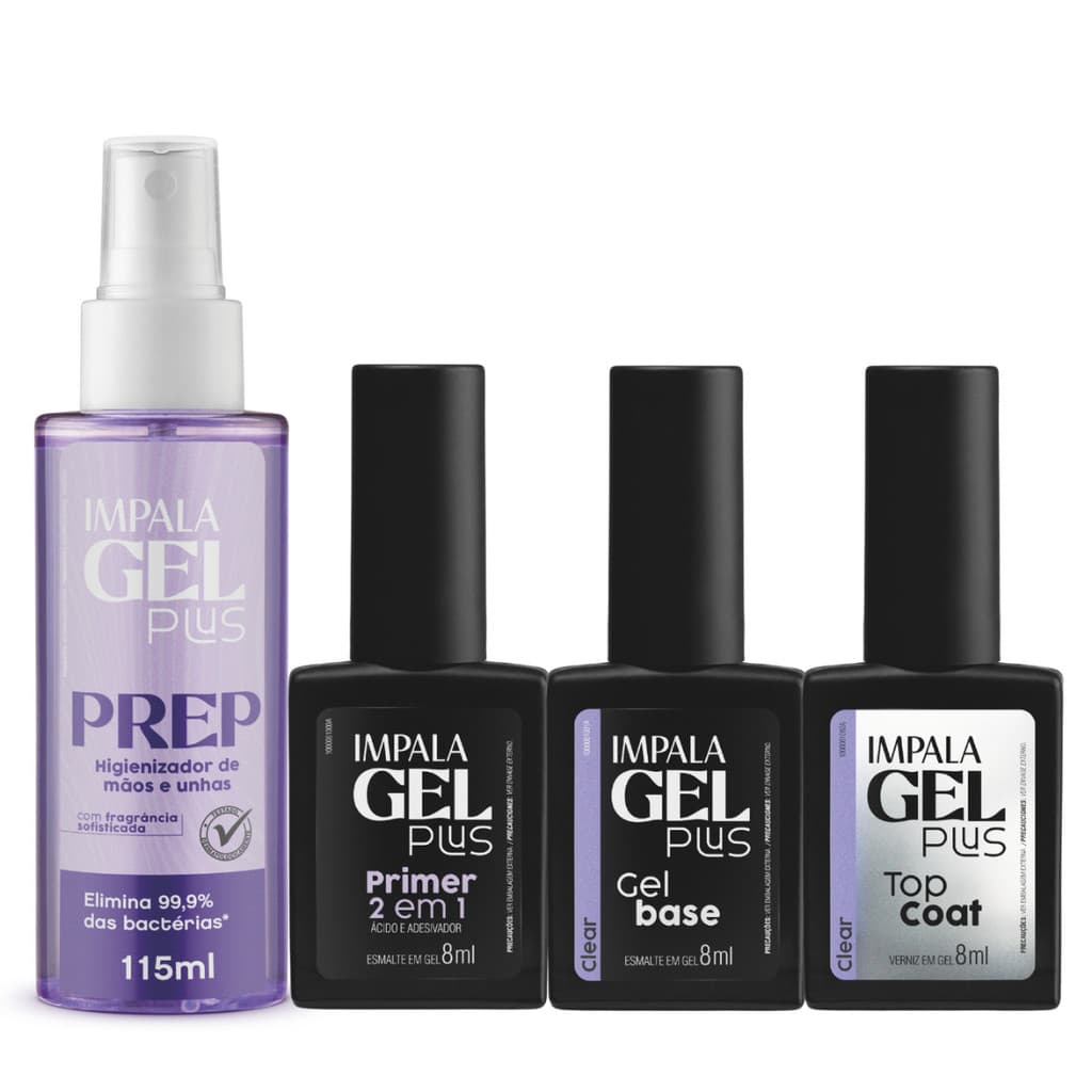 Preparação Impala Gel Plus Primer 2 em 1 Gel Base Top Coat Higienizador Prep