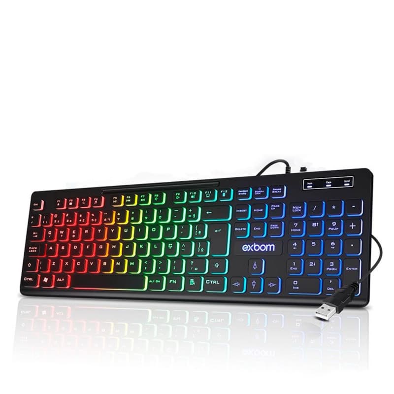 Teclado Gamer Slim Silencioso Led Rgb Abnt2 Usb - Compatível com Pc Vídeogame Xbox PS4 PS5