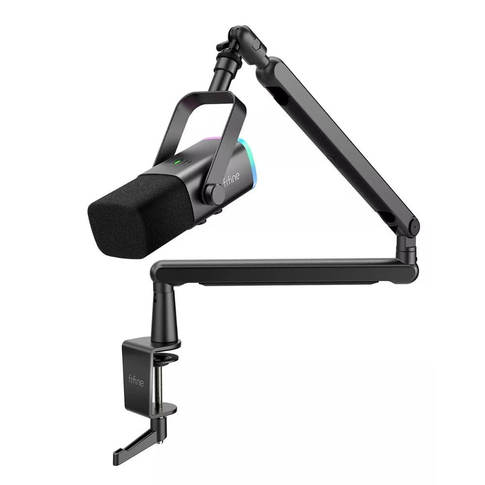 Microfone Dinâmico FIFINE USB/XLR Com Braço RGB Preto TAM8