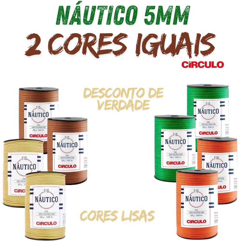 Kit de Fio Náutico 5mm  Circulo 500g - kit com 2 cores iguais