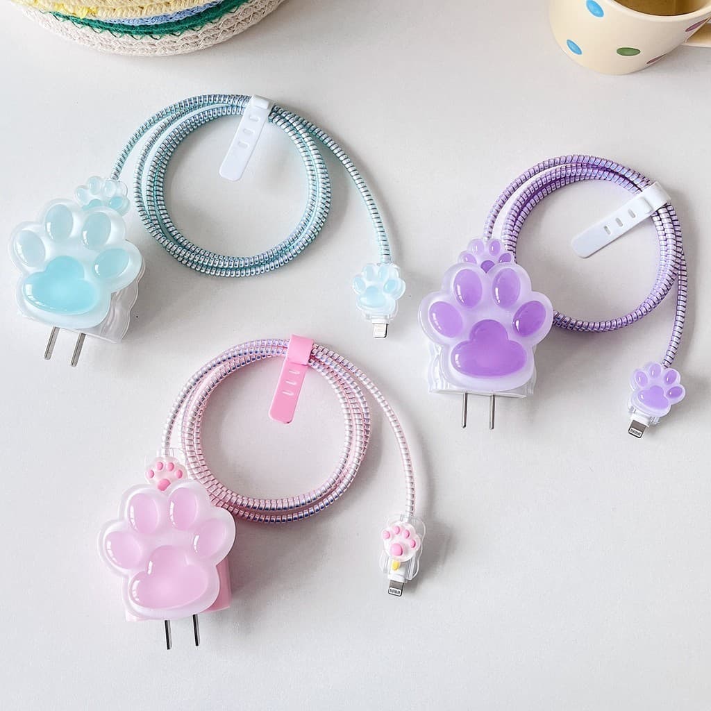 5 pcs/set New Cute Cartoon Cat Claw Charging Head Protector Compatible for Apple Fast Charging Head 18/20W