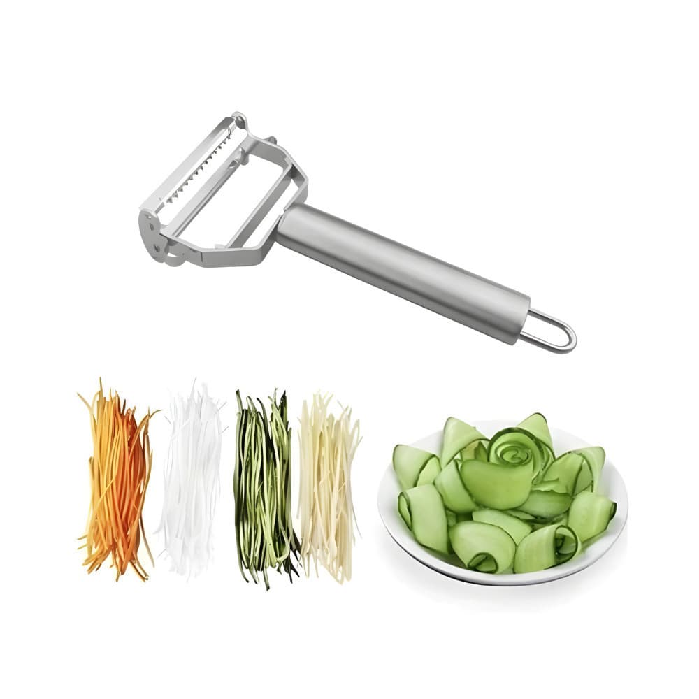 Descascador Fatiador 2 em 1 em Aço Inox Legume Fruta Dupla Lâmina Móvel para Casa Cozinha Restaurante - KL-1015