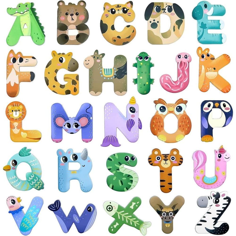 Cartas Magnéticas De Tamanho Grande 26PCS Alfabeto Ímãs Do Frigorífico De Animais Bonitos Coloridos Brinquedos Infantis Jogos De Aprendizagem Ortográfico Conjunto De