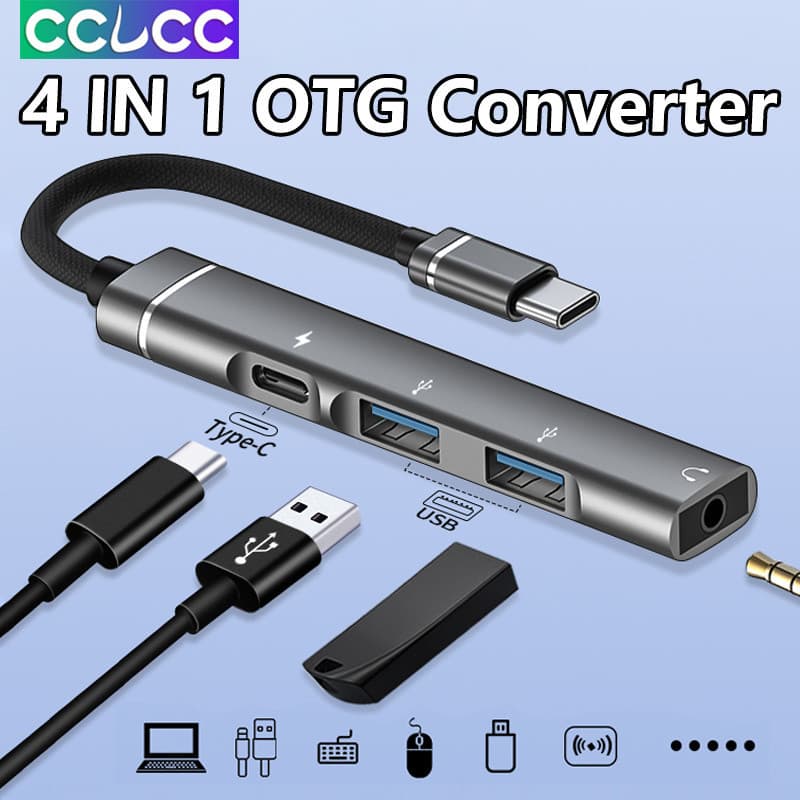 Adaptador CCLCC USB C Multifuncional OTG , 4 Em 1 Tipo Para 2.0 + 3.5MM Conversor De Áudio HUAWEI Mate 60/50 Pro/Smart Phone 15 Max/Laptop U Disk/Mouse/Keyboard/Earphone