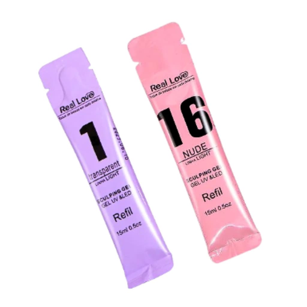 Kit Sache Refil Real Love Gel Sculp Transparente 1 + Nude 16
