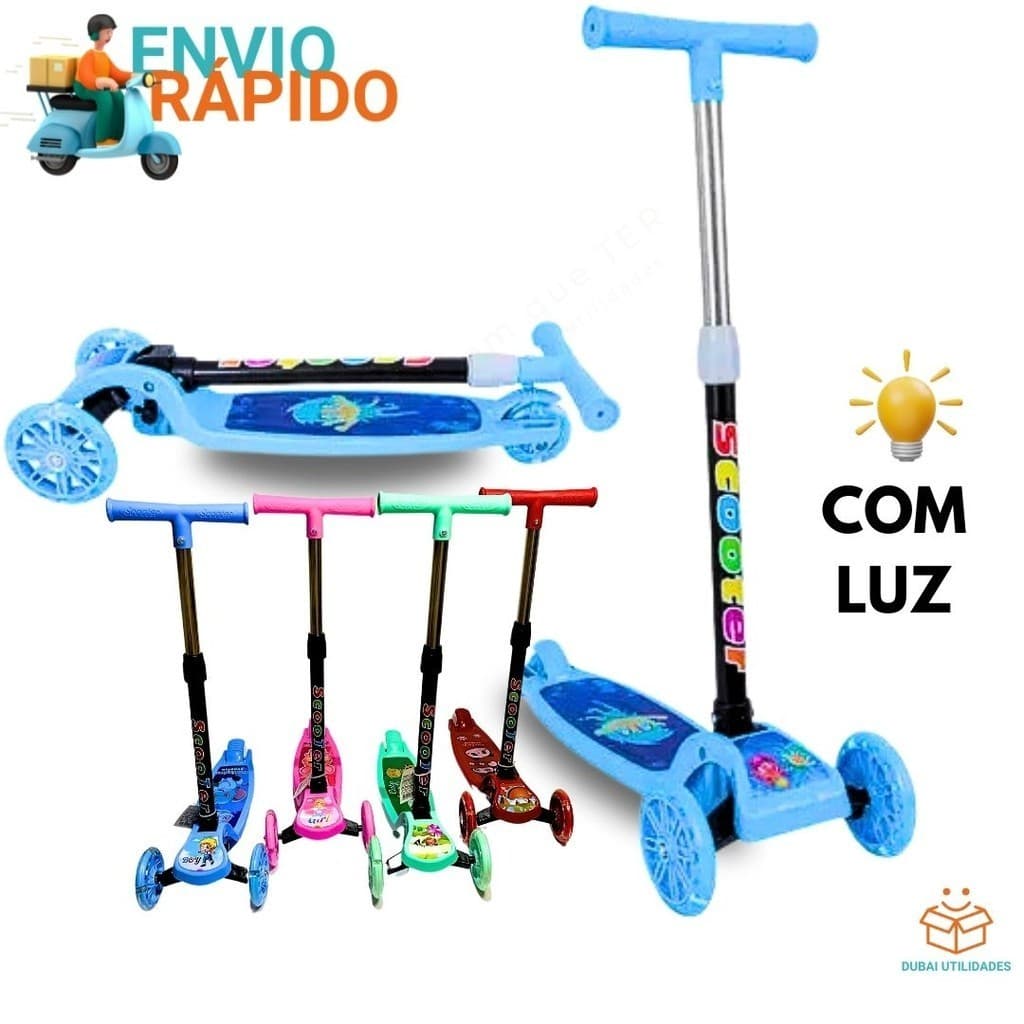 Patinete Infantil 3 Rodas De Led Dobrável Scooter Crianças Menino Menina Rosa Azul Vermelho Verde Resistente 30 Kg