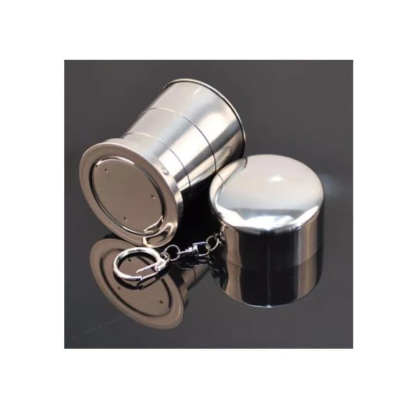 Chaveiro C/ Copo Retrátil Dobrável De Aço Inox 150ml Viagem