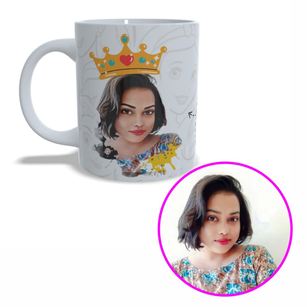 Caneca de cerâmica 325ml princesa personalizada com foto avatar caricatura