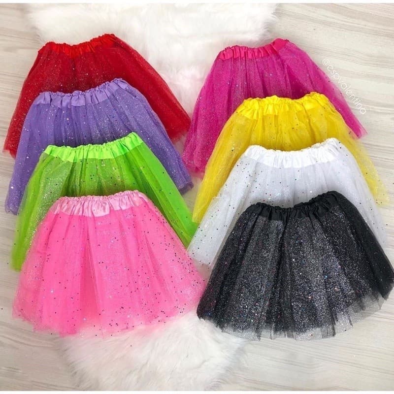 Saia De Tule Tutu infantil Com Glitter  Festa Carnaval -30cm