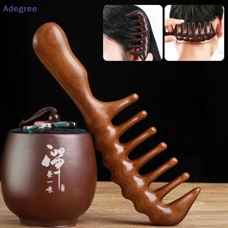 Adegree Pentes De Cabelo De Sândalo Pente De Madeira Massageador De Dentes Largos Desembaraçador 60-100 Caracteres Novo