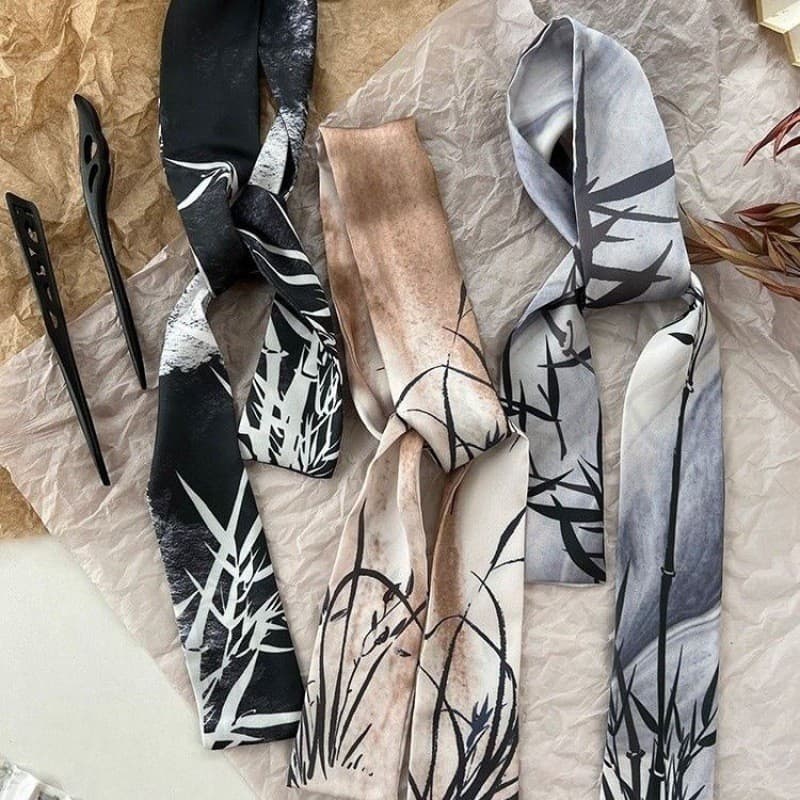 Novo lenço de seda retrô de estilo chinês com desenho de bambu em pintura a tinta, faixa de cabelo de estilo antigo, fit