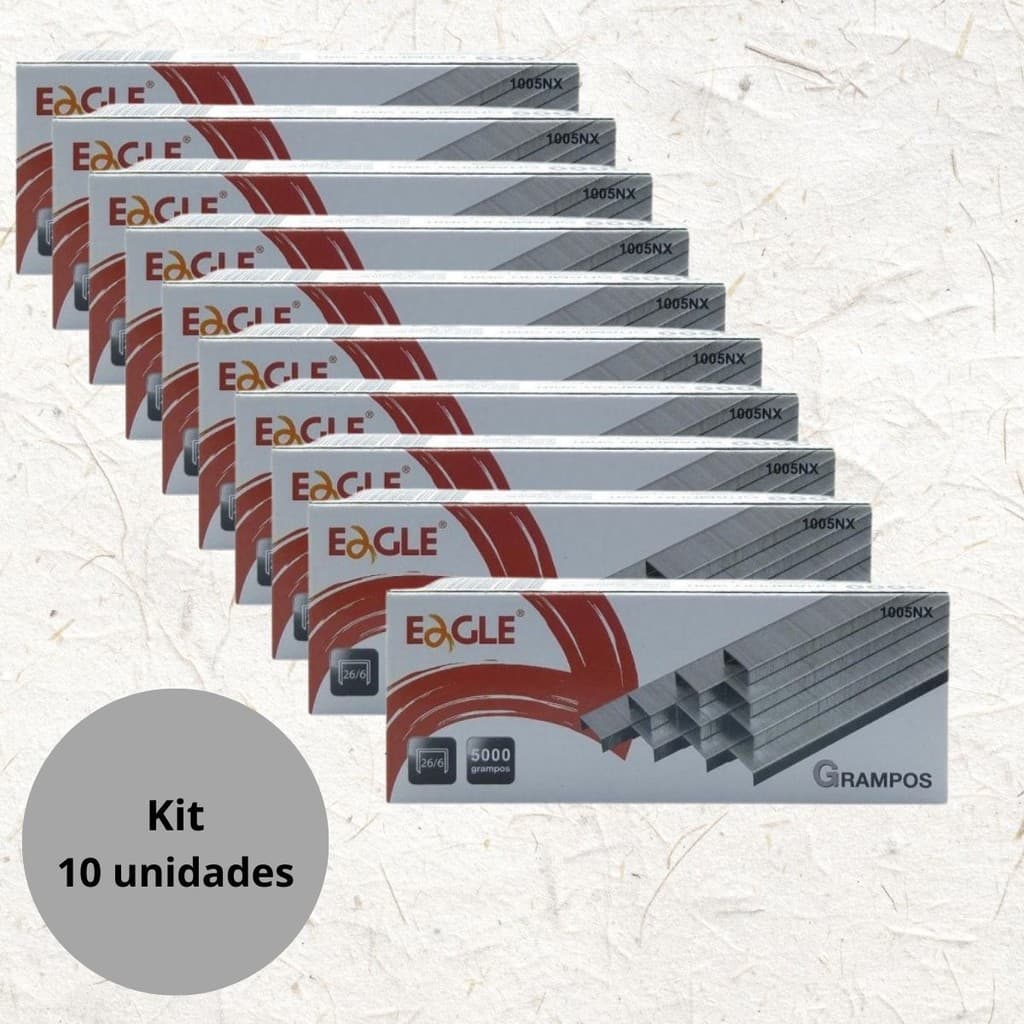 KIT 10 CAIXINHAS COM GRAMPO PARA GRAMPEADOR GALVANIZADO 26/6 EAGLE COM 5000 IDEAL PARA ESCRITORIO