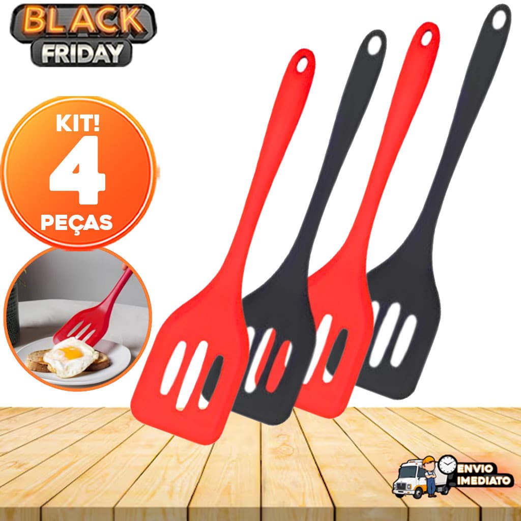 Kit com 4 Espátulas de Silicone Vazada – Antiaderente e Ideal para Cozinha, Restaurante e Casa leve