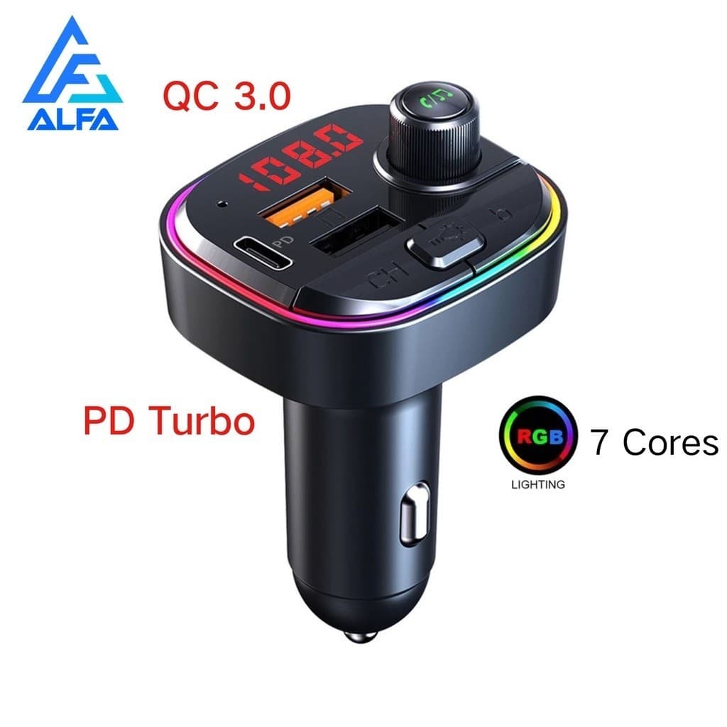 Carregador Veicular 2 Entradas Usb e Tipo C Turbo Rápido QC 3.0 Pd Com Led Rgb Bluetooth