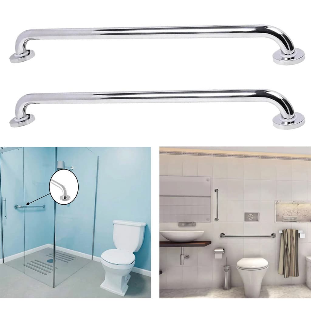 Barra Alça Apoio 60cm Inox Kit 2 Uni PCD Acessibilidade Deficiente Cadeirante Idoso Suporte Anti Queda Evita Acidente Banheiro Box Escada Corrimao Segurança