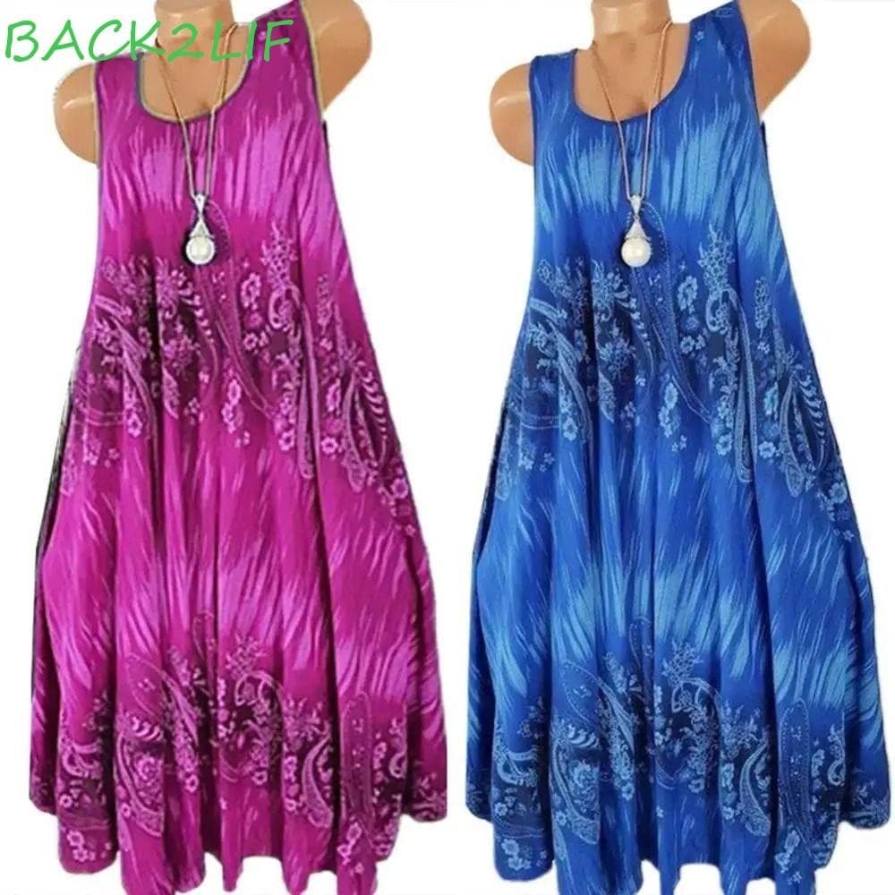 BACK2LIF Vestido De Verão Feminino , Praia Sem Mangas Floral Solto Tamanho Boêmio Chic Plus