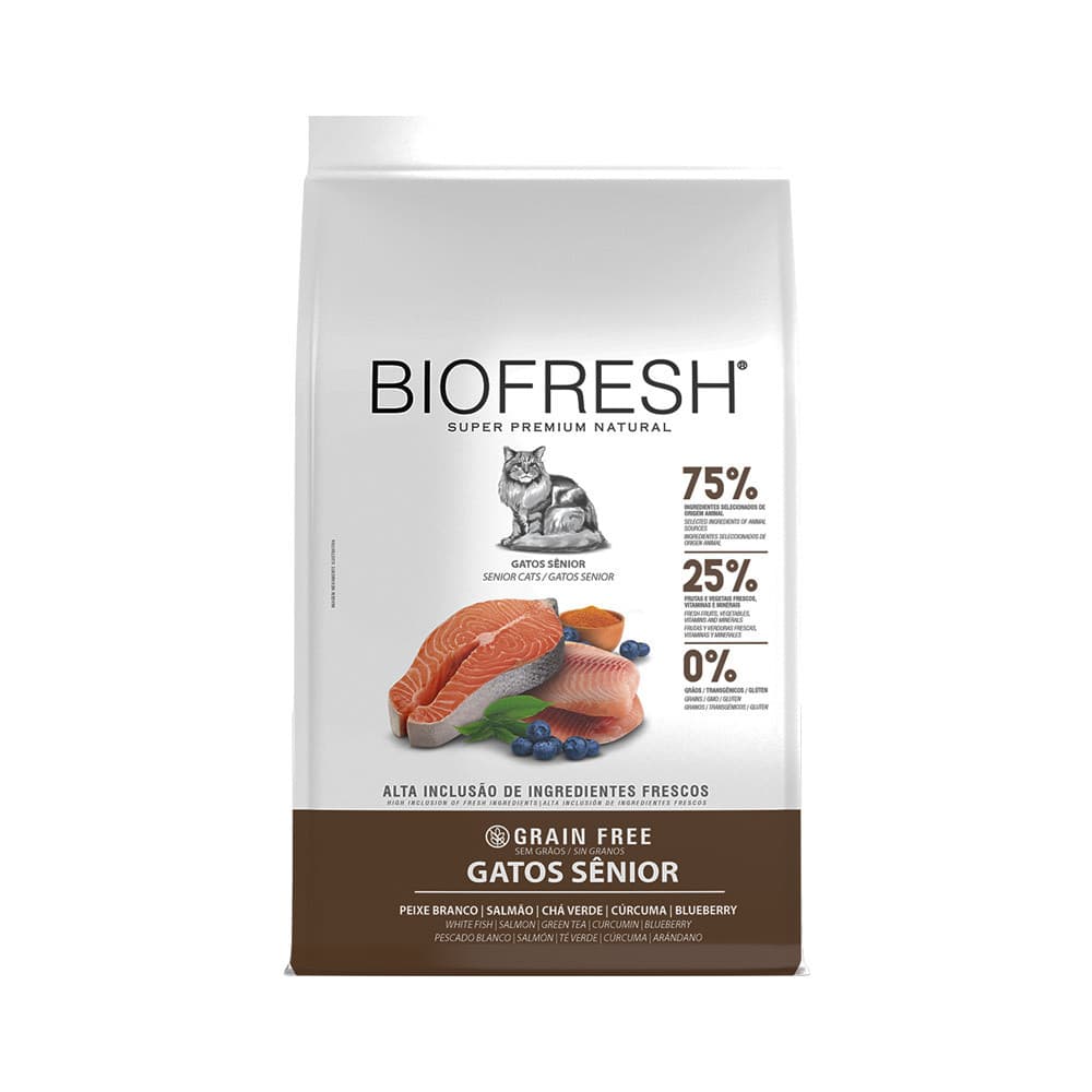 Racao Biofresh Grain Free para Gatos Senior sabor Peixe Branco 1,5kg