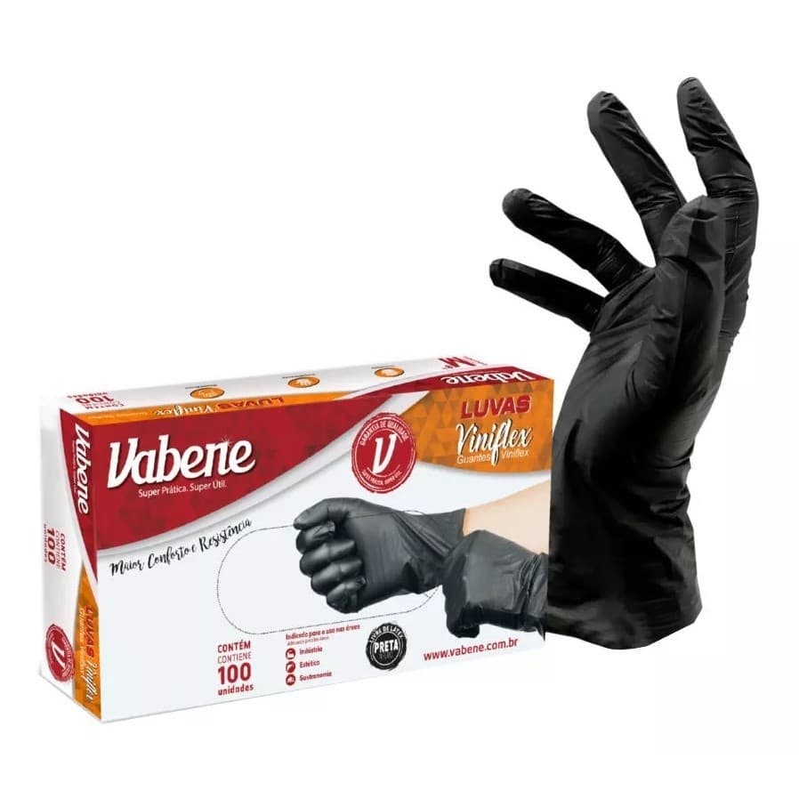 Luva Descartável Viniflex 100 Unidades COR Preto - Não é Vinil