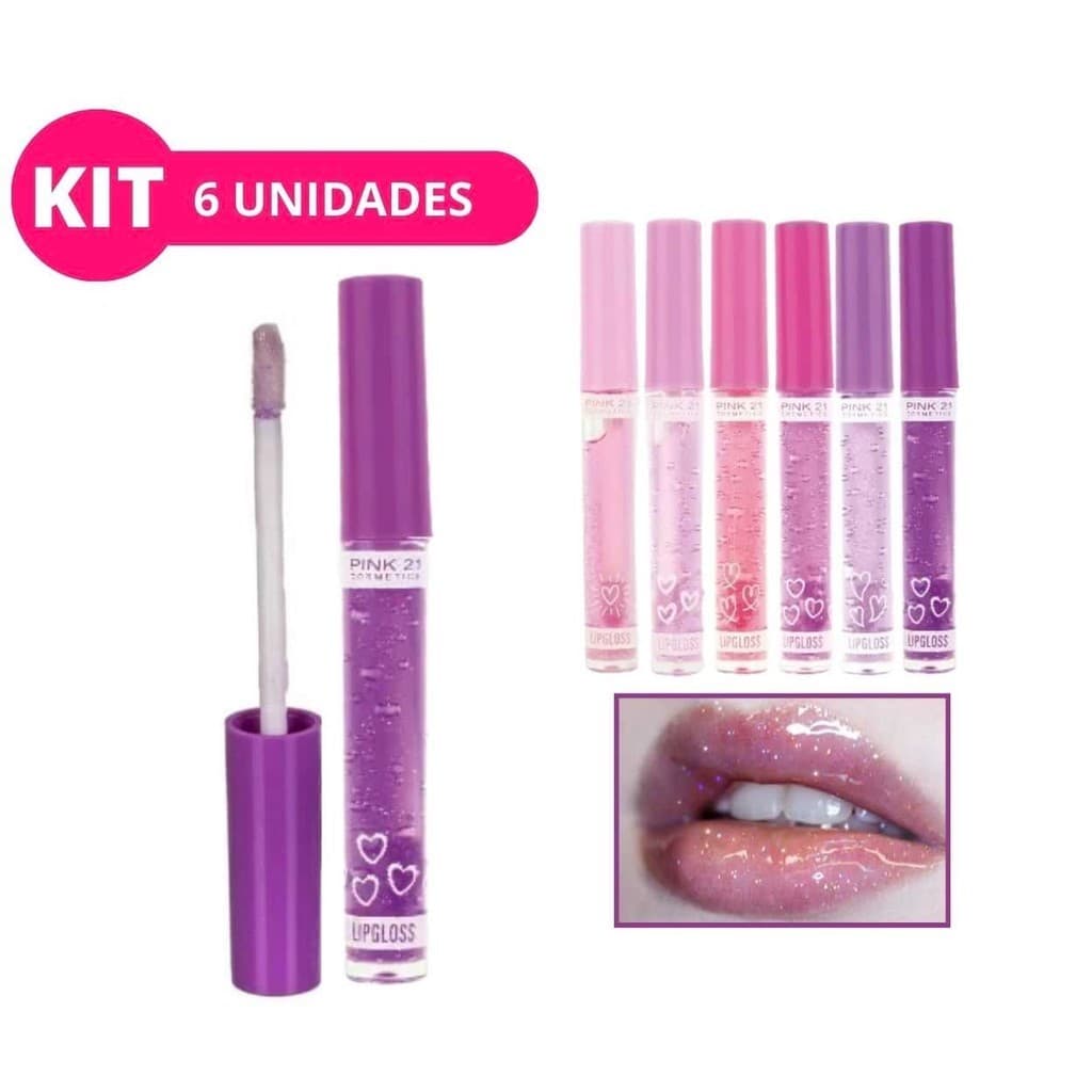 Kit de Brilho Labial Batom Lip Gloss C/ 6 Unidades Lembrancinha Hidratante Super Natural