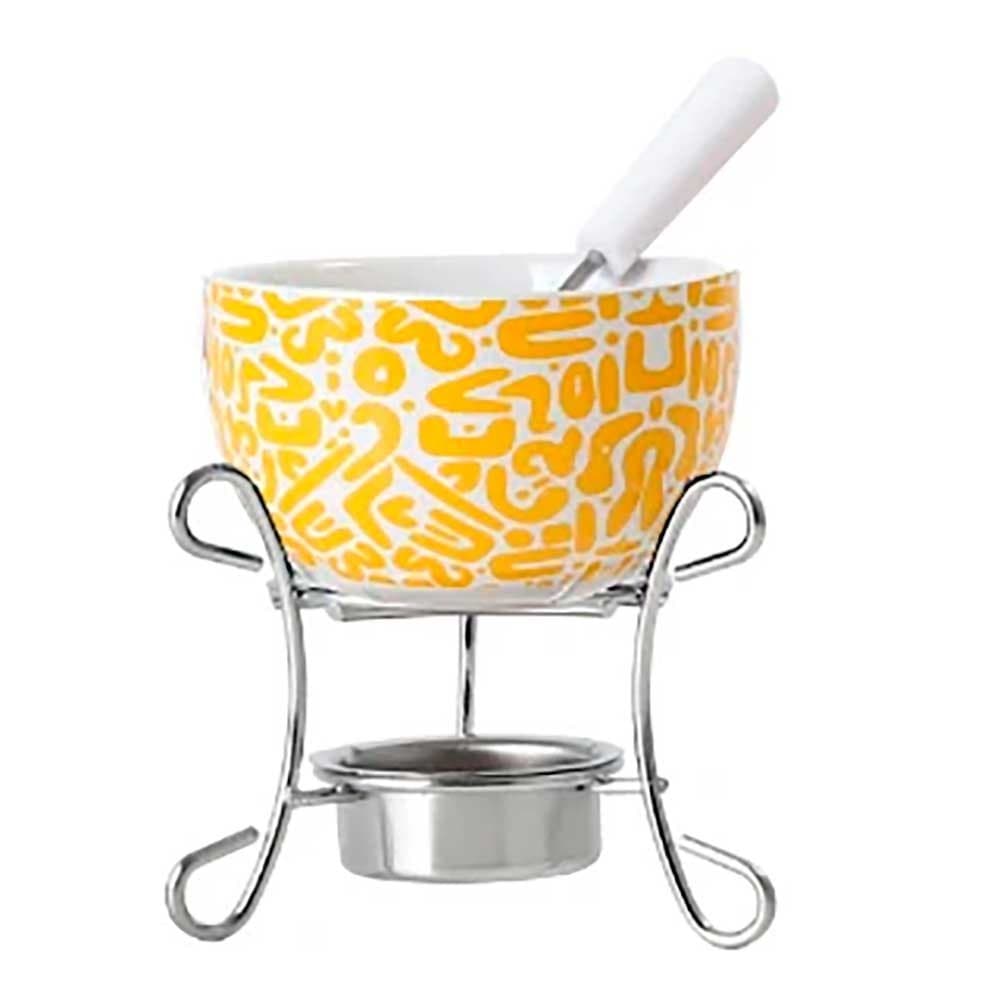 Aparelho Fondue Individual em Ceramica Amarelo 3 Peças 9.5x11cm